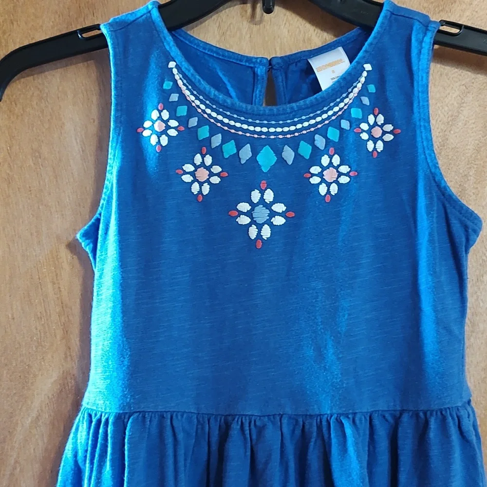 Gymboree Girls High-Low Sleeveless Dress Blue Slub Knit 100% Cotton Flowy Size 8